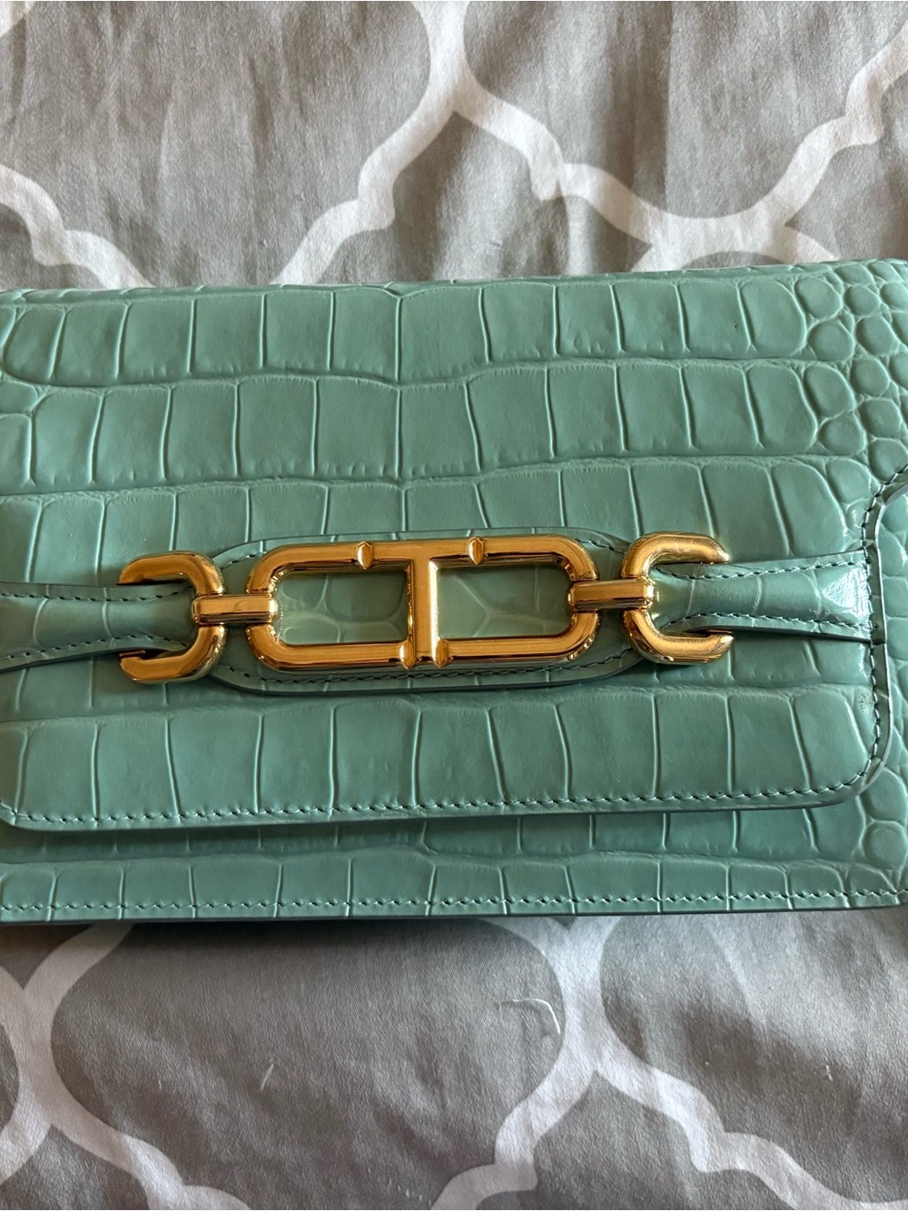 Tom Ford Turquoise Crocodile-Embossed Crossbody Bag